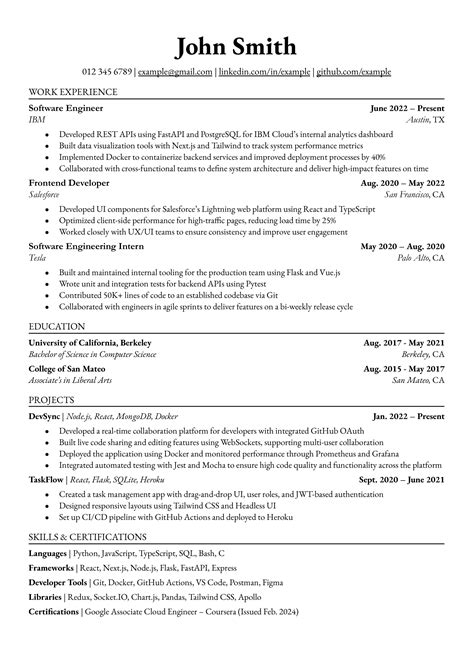 Jakes Resume Template Overleaf