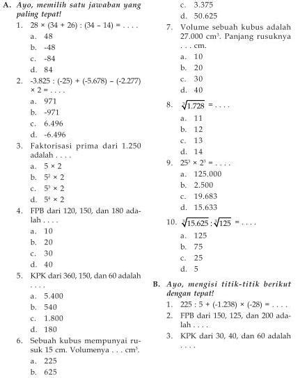 Jenis Soal Matematika Kelas 6 Bilangan Bulat