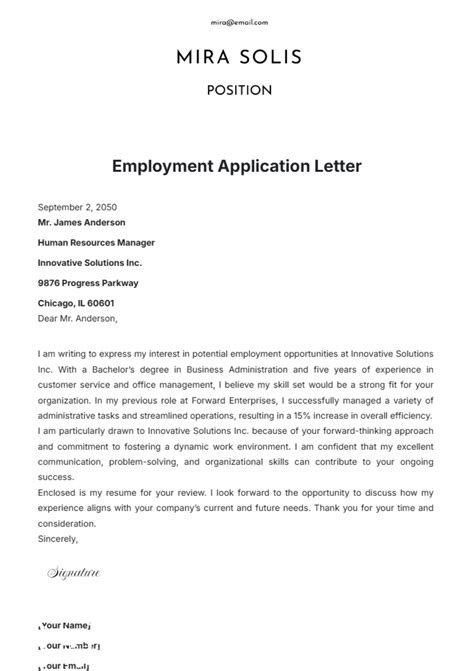 Job Application Letter Template