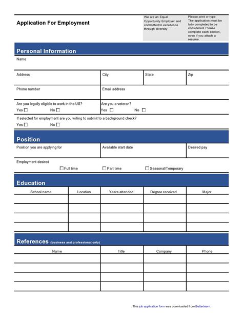 Job Application Templates Free