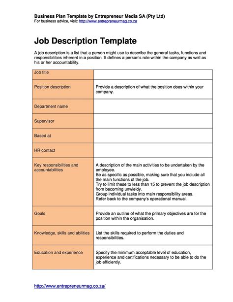 Job Description Templates Examples