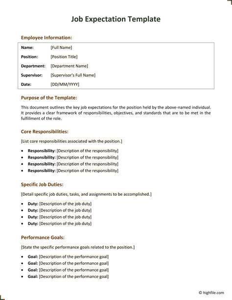 Job Expectations Template
