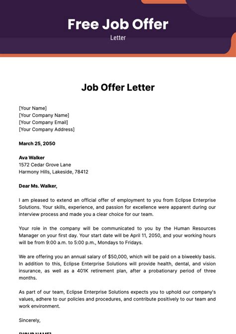 Job Offer Letter Template