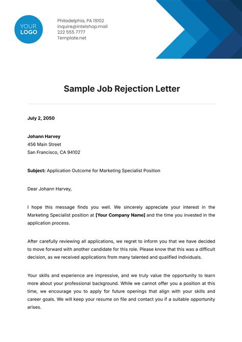Job Rejection Template