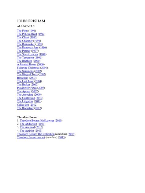 John Grisham Books In Order Printable List