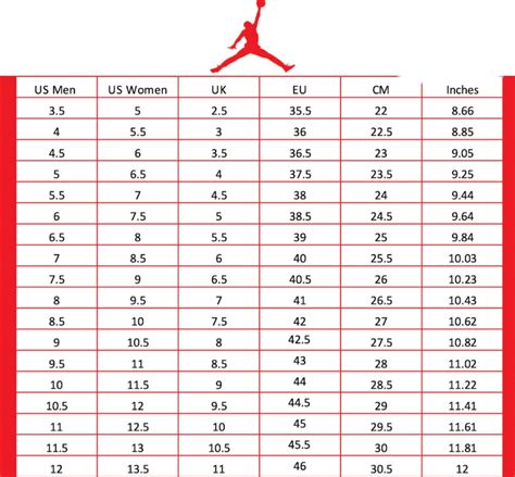Jordan Women's Sizing Chart