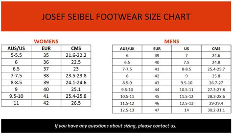 Josef Seibel Size Chart