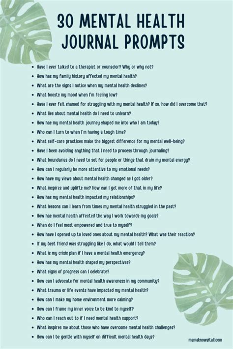 Journal Prompts For Mental Health Printable
