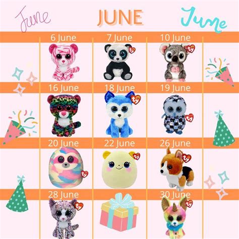 June Beanie Boos Birthday Chart