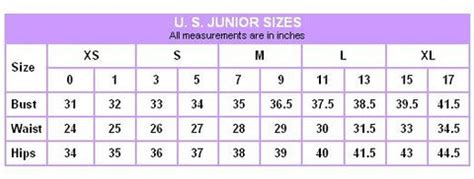 Junior Large Size Chart