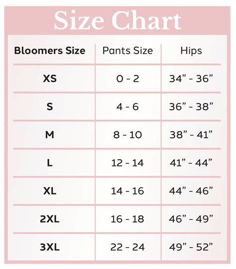 Junior Panties Size Chart