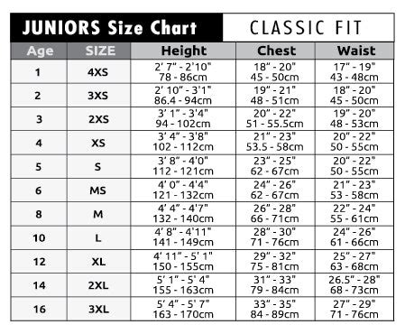 Junior Small Size Chart