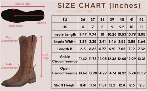 Justin Boots Sizing Chart