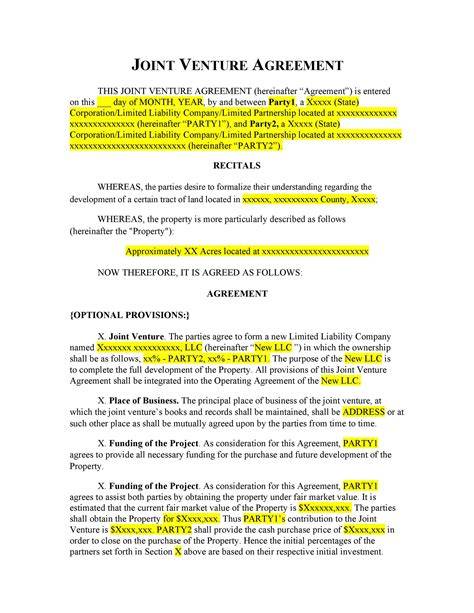 Jv Agreement Template