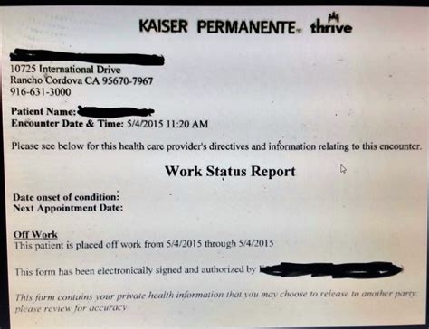 Kaiser Dr Note Template