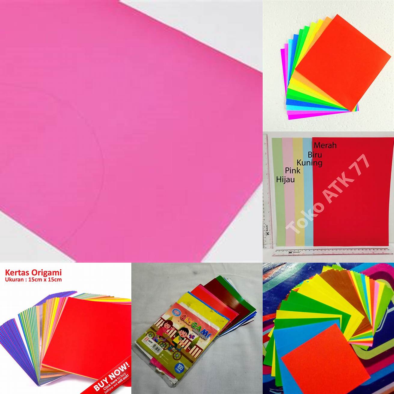 Kertas origami berwarna merah muda dengan ukuran 10x10 cm