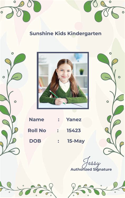 Kindergarten Id Card Template
