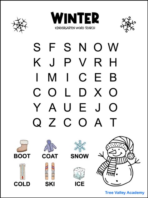 Kindergarten Word Search Puzzles Printable