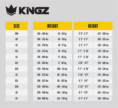 Kingz Size Chart