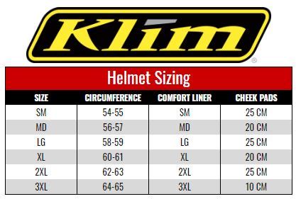 Klim Helmet Size Chart
