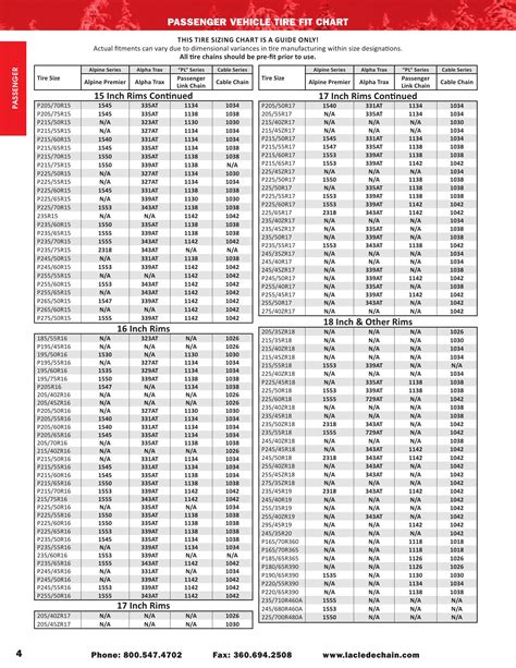 Laclede Tire Chain Chart