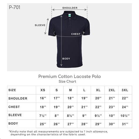 Lacoste Size Chart Polo Shirt