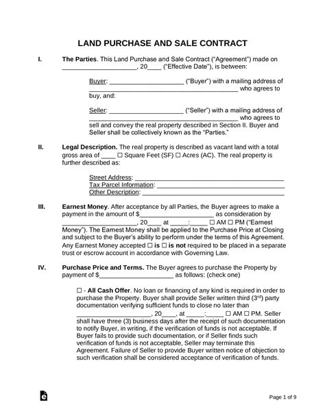 Land Sale Contract Template