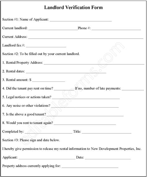 Landlord Verification Form Template