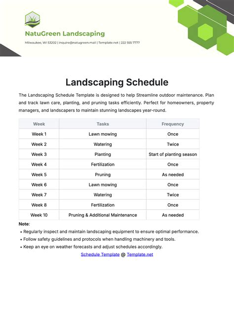 Landscaping Schedule Template
