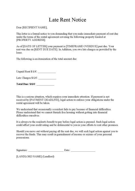 Late Rent Notice Template