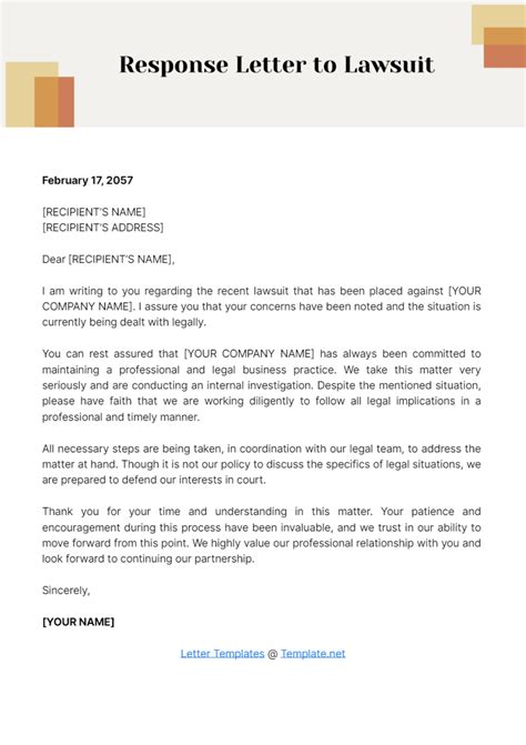 Lawsuit Response Template