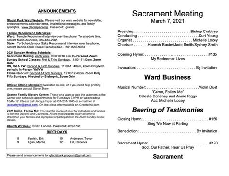 Lds Sacrament Meeting Program Template