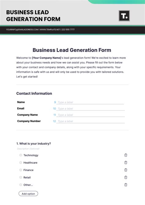 Lead Generation Form Template