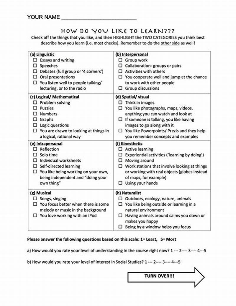 Learning Style Test Printable