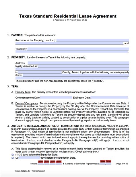 Lease Template Texas