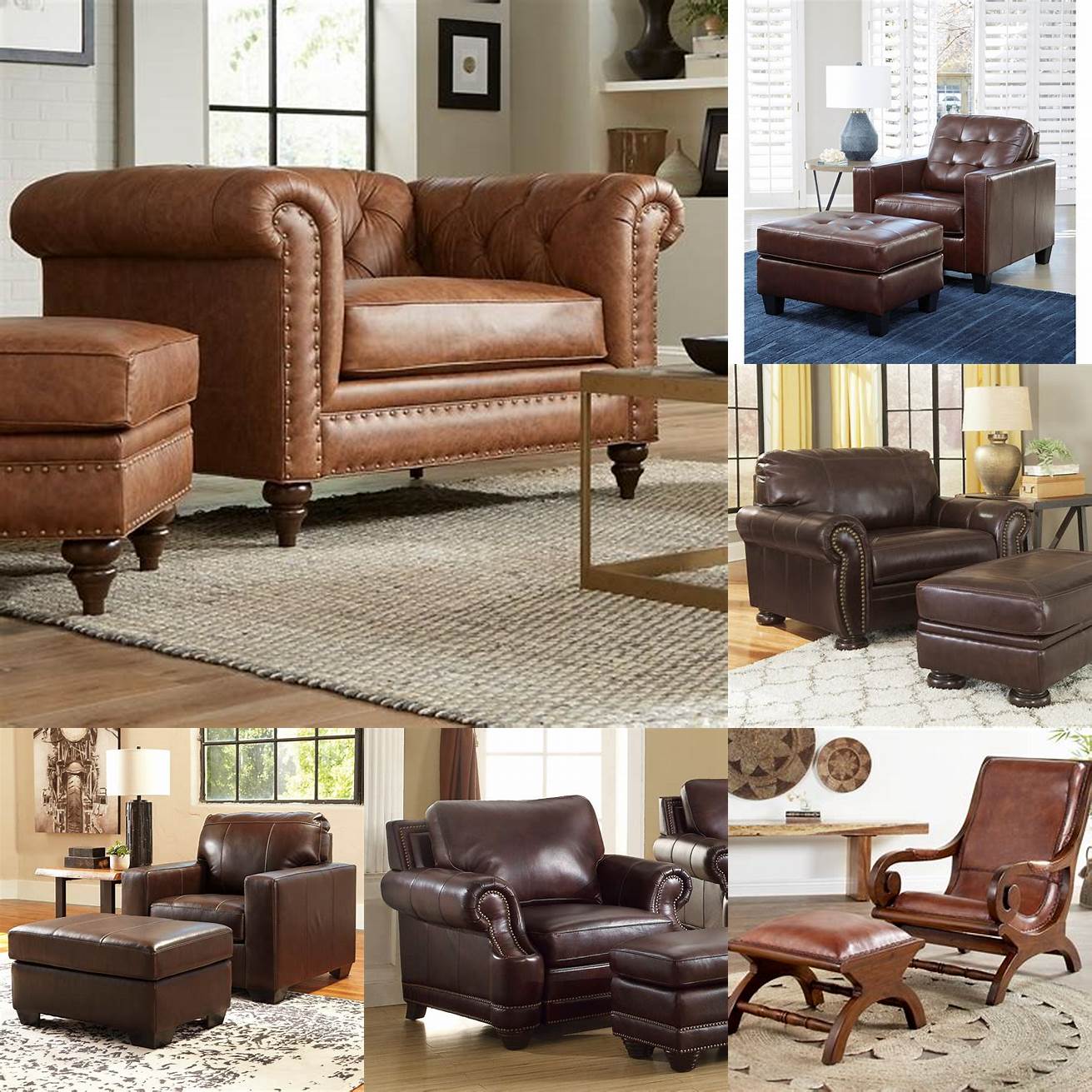 Leather Chair and Ottoman Set