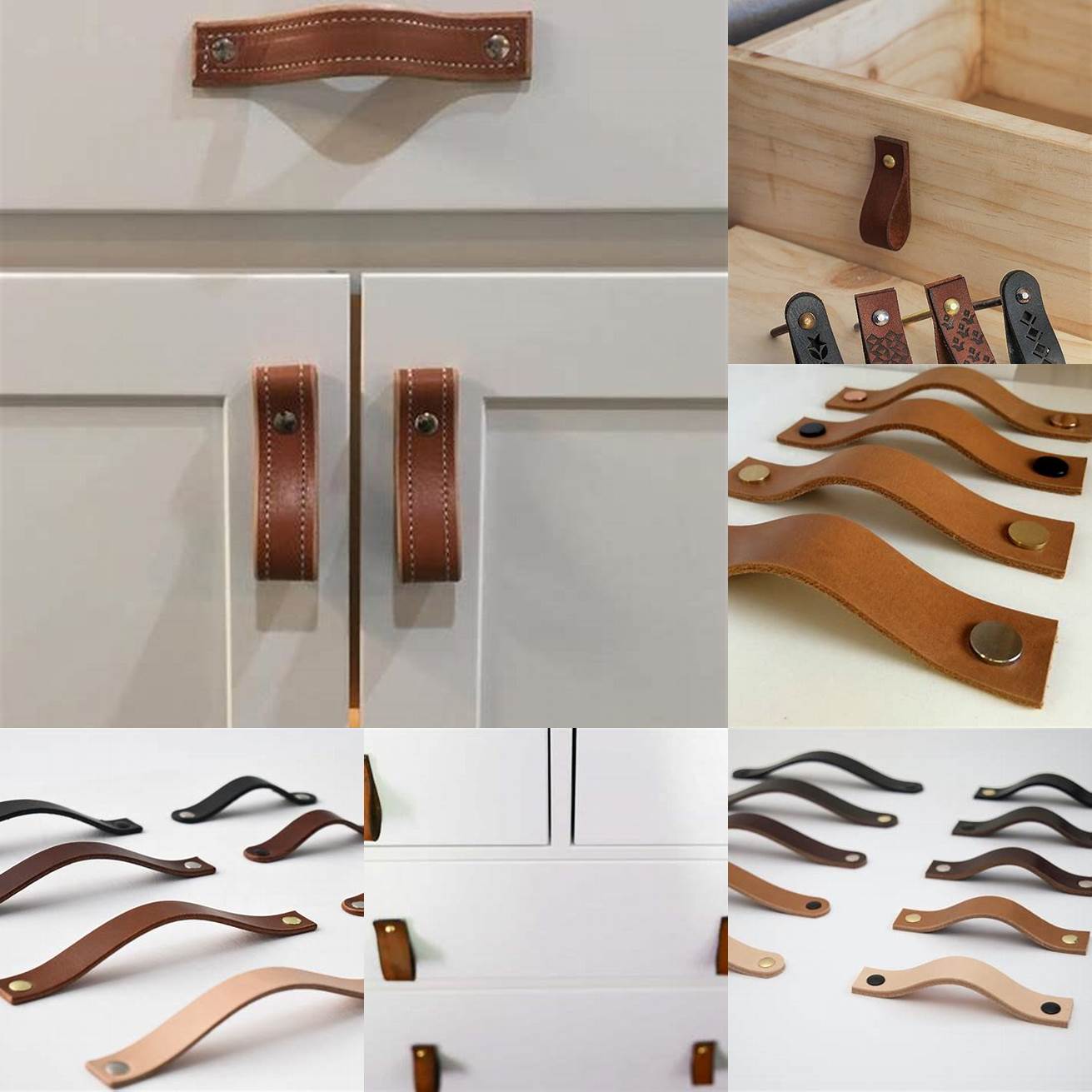 Leather Pulls If youre looking for a unique and tactile option leather pulls on white or light-colored cabinets can create a textural and interesting look This is a great option for those who love a bohemian or eclectic feel