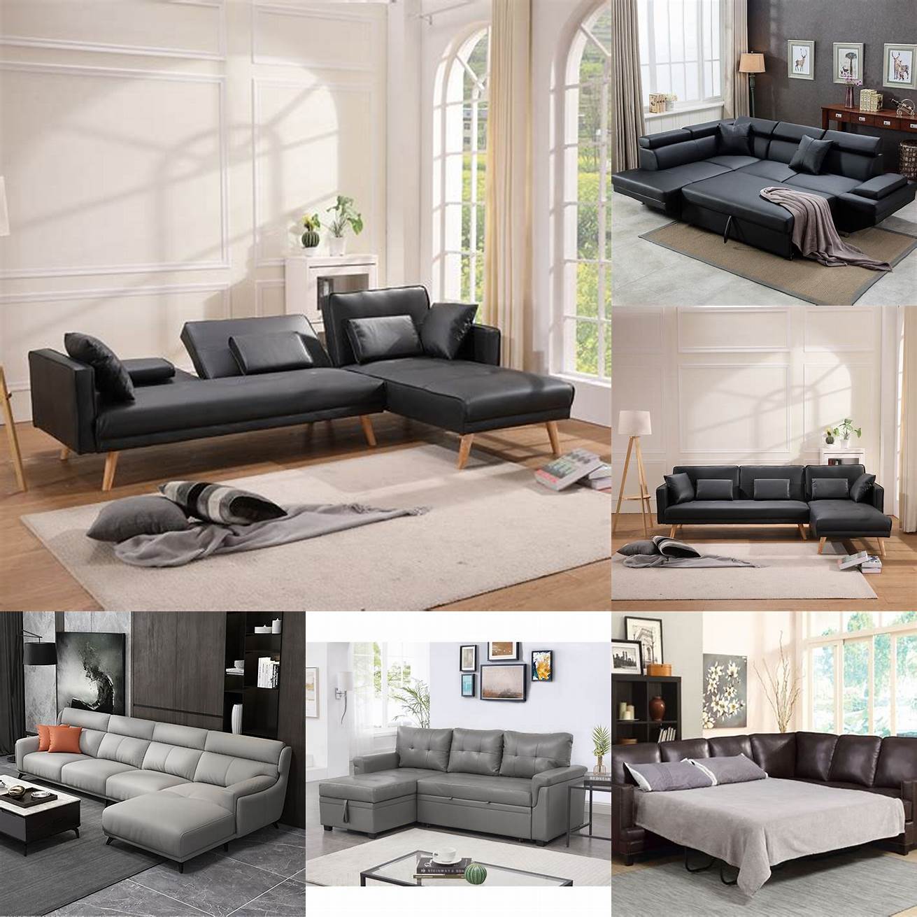 Leather Sofa Bed with Chaise