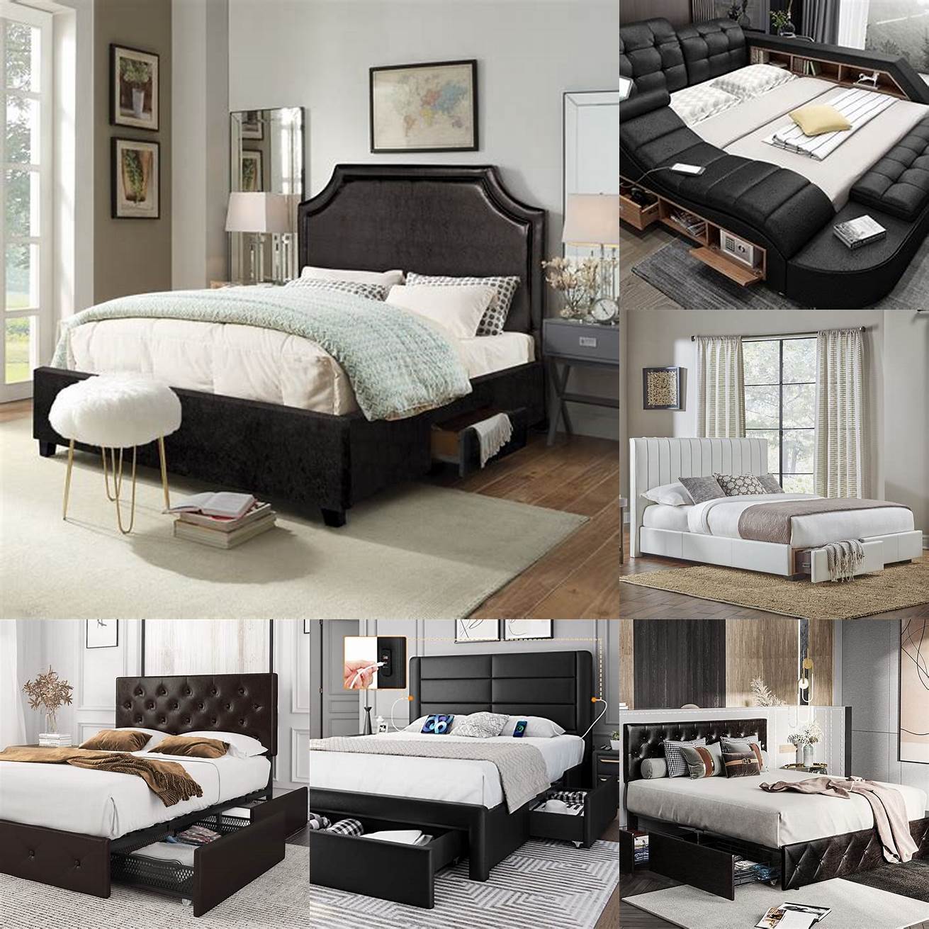 Leather Upholstered Bed with Storage Drawers