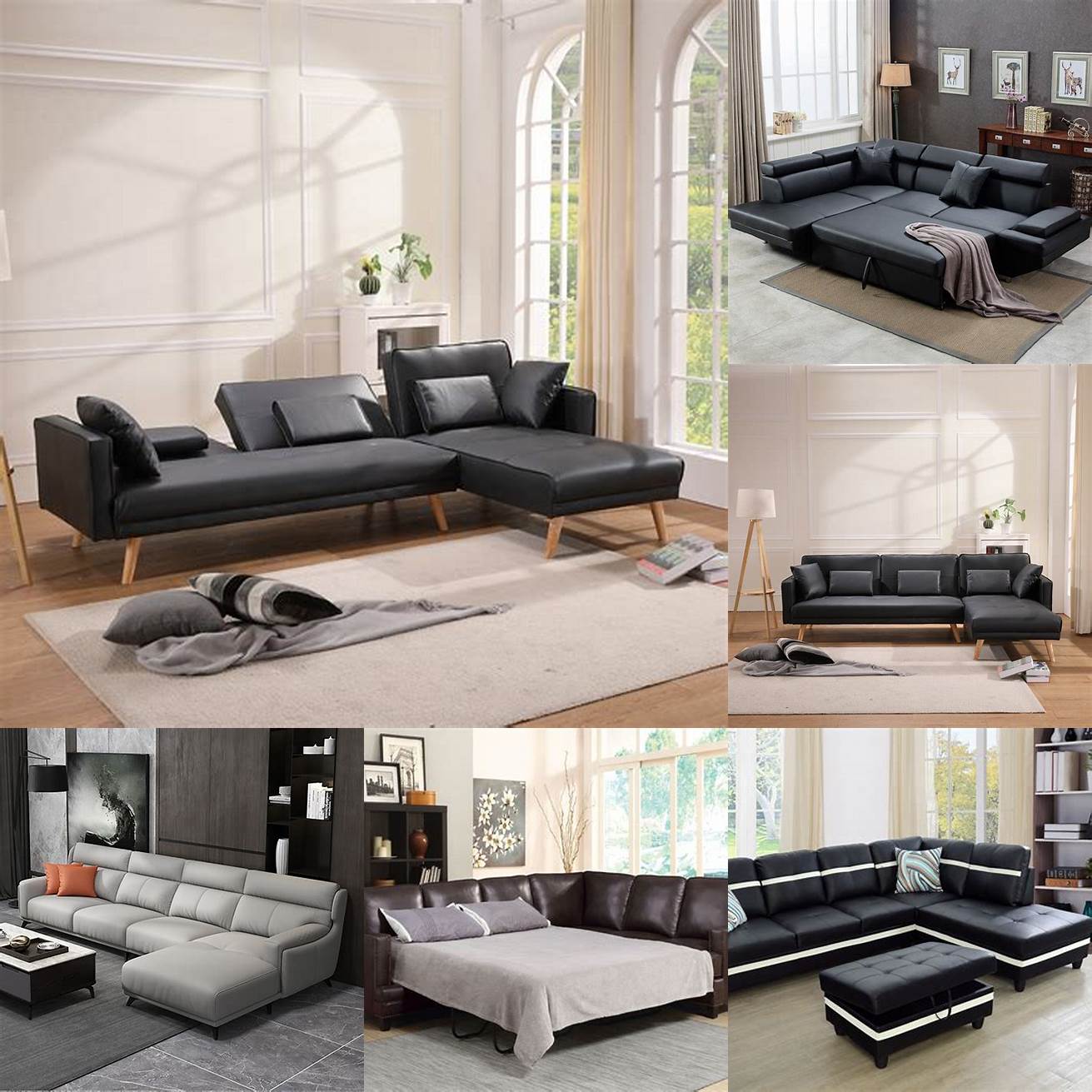 Leather sofa bed with chaise
