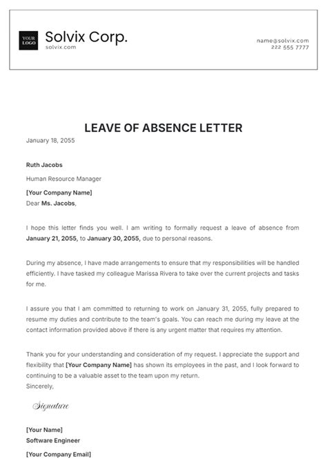 Leave Of Absence Letter Template