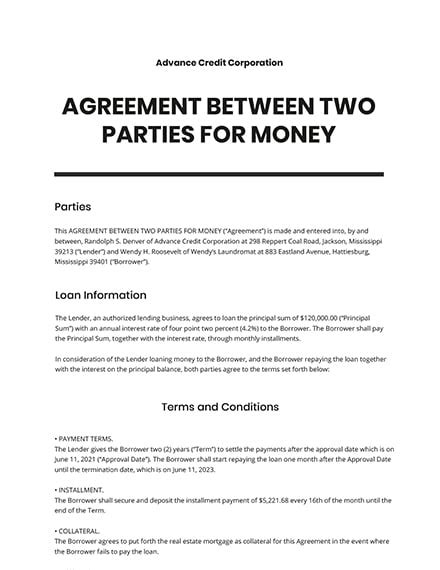 Legal Agreement Between Two Parties Template