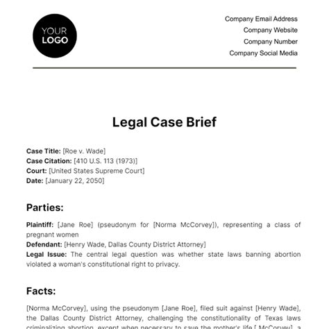 Legal Case Brief Template