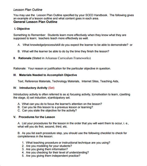 Lesson Plan Outline Template