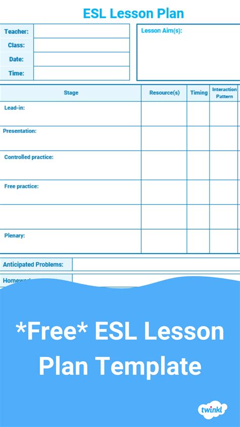 Lesson Plan Template For Esl