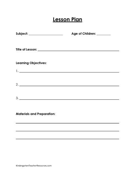 Lesson Plan Template Kindergarten