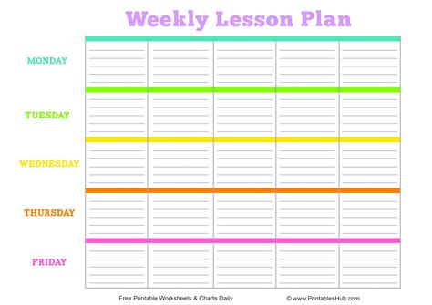 Lesson Plan Weekly Template