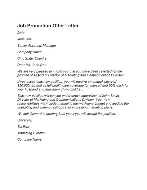 Letter For Promotion Template