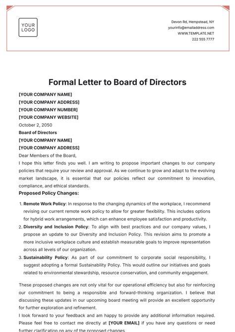 Letter From Board Of Directors Template
