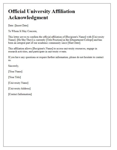 Letter Of Affiliation Template